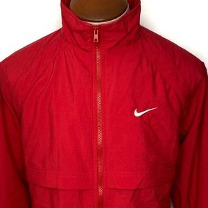 Vintage Nike Men’s Red Swoosh Windbreaker Track Jacket Full Zip Size Large